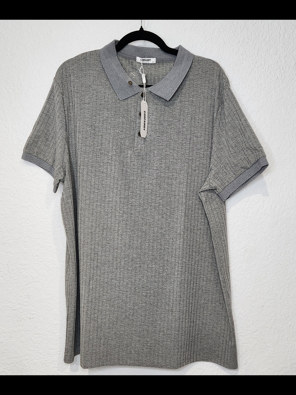 Coofandy Men's Grey Ribbed Polo with Contrast Collar